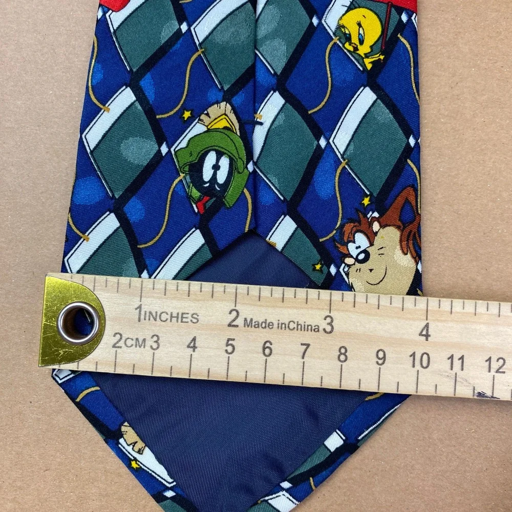 VTG 1995 Looney Tunes Mania Men OS Blue Polyester Bugs Bunny Taz Character Tie